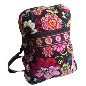 Vera Bradley Maggie in Mod Brown/Pink Quilted Floral Zipper Backpack 12” by 9”
